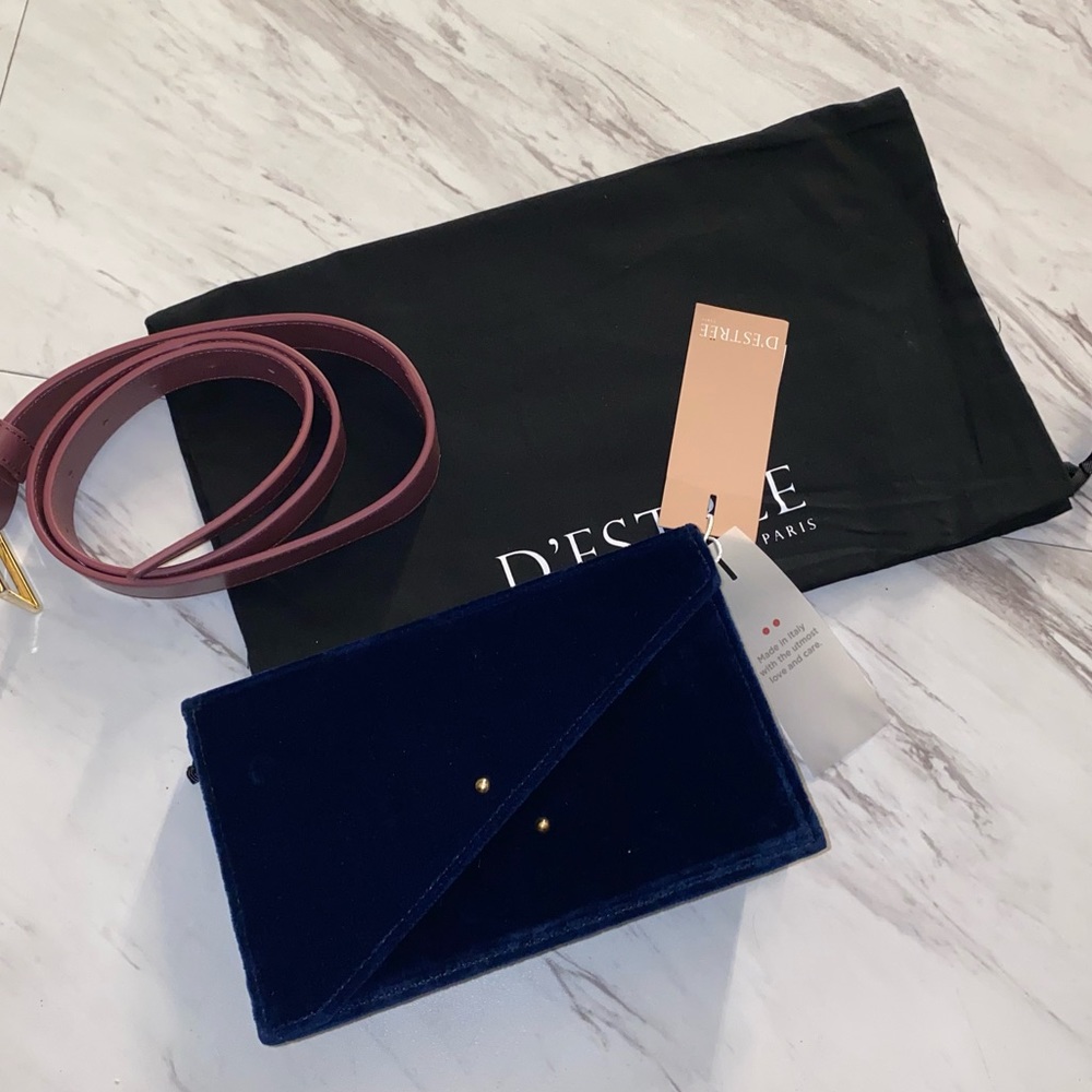 D'ESTRËE NEW!! 3 way Bag Gorgeous velvet Blue Bag 💕 - Picture 4 of 7